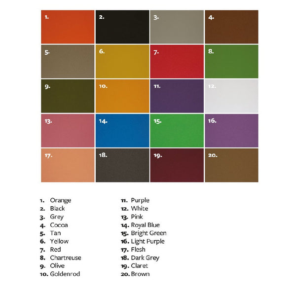 Chart showing color swatches of fulling mill bug foam