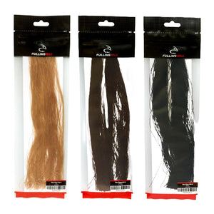 three packages of fulling mill micro flex floss side by side in tan, brown and black on white background