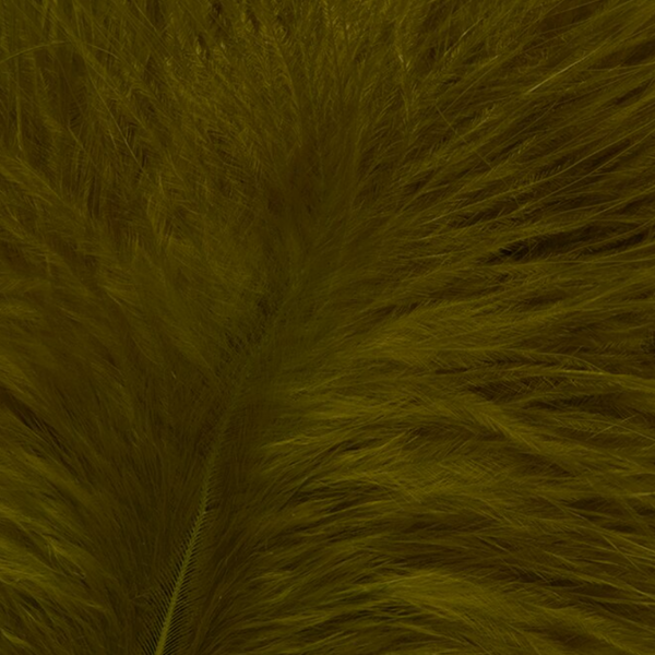 Olive color Fulling Mill Mini Marabou feathers for fly tying, shown close up.