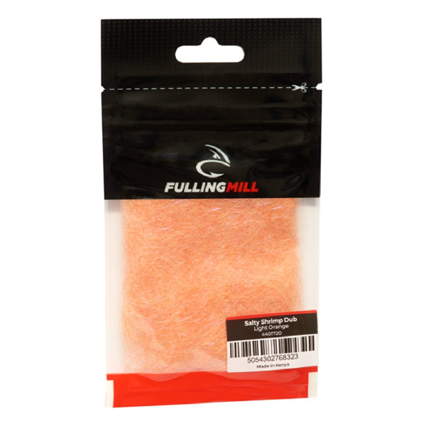 A package of Fulling Mill Salty Shrimp Dubbing for fly tying in light orange against a white background.