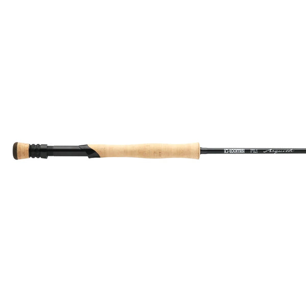 G. Loomis Asquith Saltwater Fly Fishing Rod showing cork handle and fighting butt on a white background. 