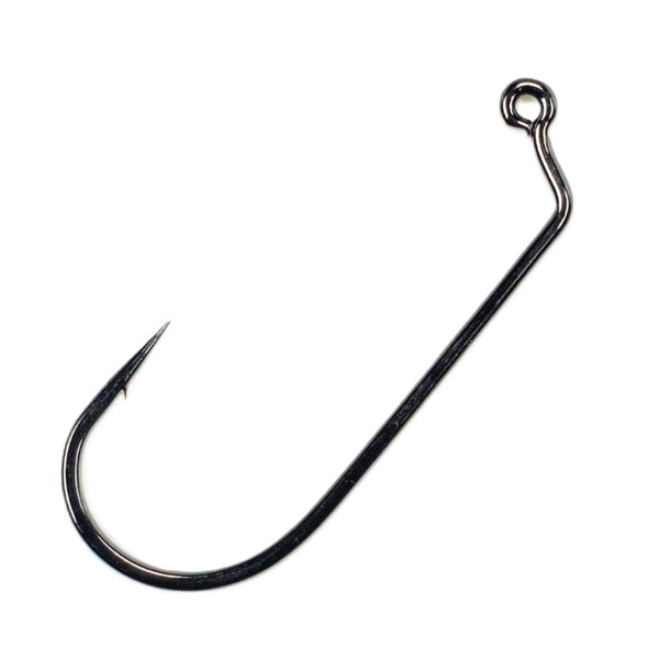 A single Gamakatsu J60 Crab Pattern Hook showing the 60-degree eye, wide gap, and black nickel finish, on a white background.