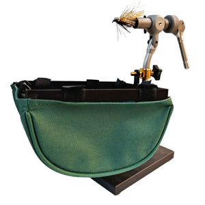 side view of garbag fly tying waste container attached to vise stem