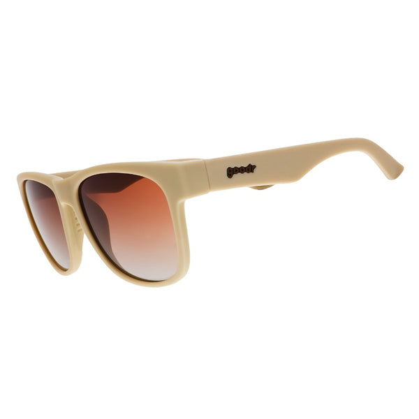 Beige Goodr BFG Big Pajama Llama Drama sunglasses with a gradient lens on a white background.