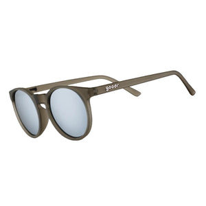 Grey Goodr Circle G Sunglasses with 'goodr' branding on a white background.