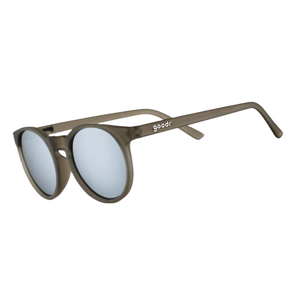 Grey Goodr Circle G Sunglasses with 'goodr' branding on a white background.
