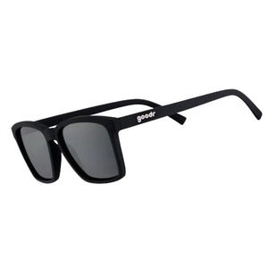 A pair of matte black Goodr LFG sunglasses with polarized lenses, designed for smaller faces.