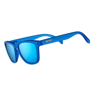 Blue Goodr OG Falkor's Fever Dream sunglasses on a white background.