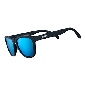 Goodr OG Black sunglasses with blue lenses on a white background.