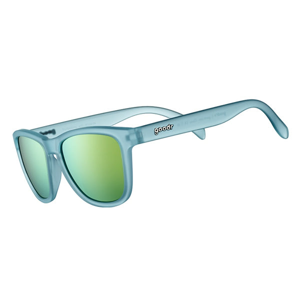 Goodr OG Sunbathing With Wizards Sunglasses with mirror lenses on a white background.