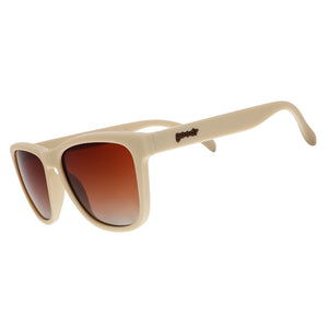 Beige Goodr OG Toasted Marshmallow Magic sunglasses with brown gradient lenses on a white background.