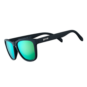 Black Goodr OG Vincent's Absinthe Night Terrors sunglasses with green lenses on a white background.