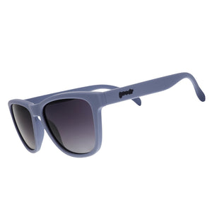 Goodr OG Zombie Skincare Routine Sunglasses with a grey frame and dark lenses on a white background.