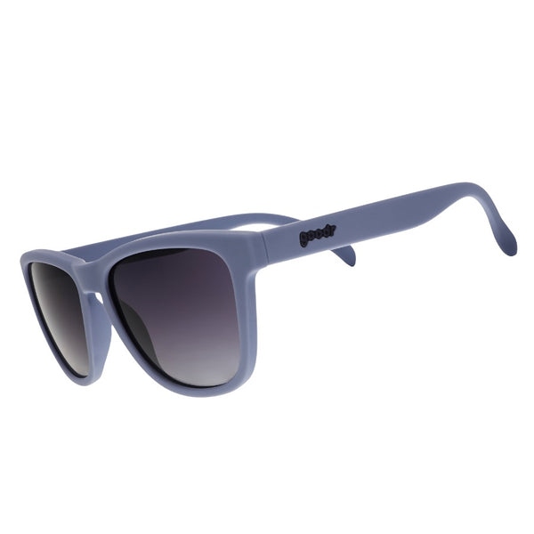 Goodr OG Zombie Skincare Routine Sunglasses with a grey frame and dark lenses on a white background.