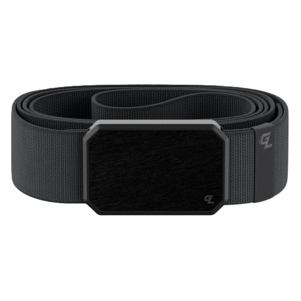 A single deep stone grey groove life belt with a brushed black buckle on a white background.