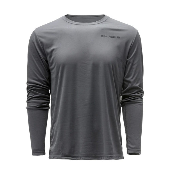 Grey Grundéns Men's Kraken Long Sleeved UPF Tech Tee on a white background.