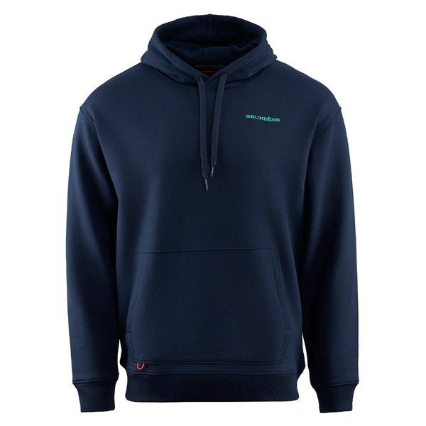 Navy blue Grundéns Men's Riser Hoody against a white background