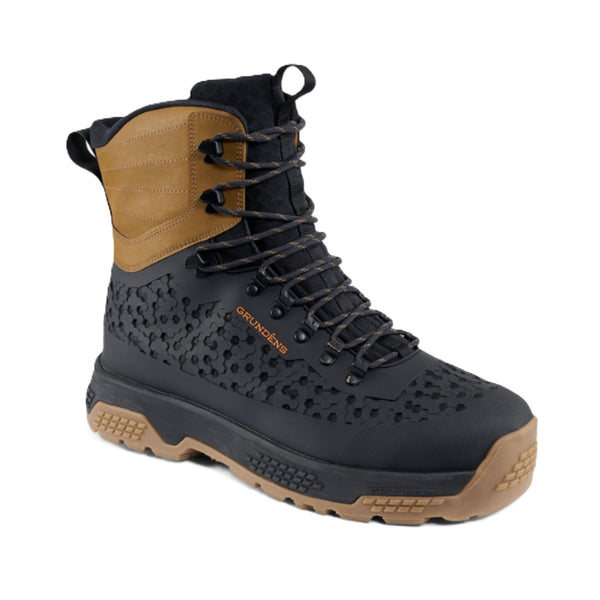 Black and brown Grundens Men's Rock Armor Wading Boot on a white background.