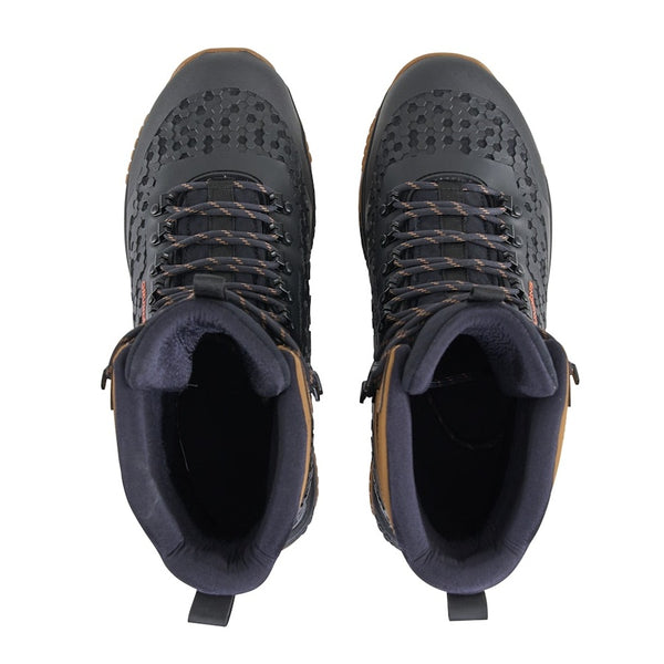 Overhead view of the black and brown Grundens Men's Rock Armor Wading Boot on a white background.