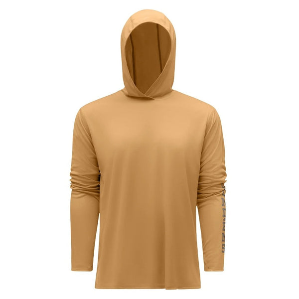 Front view of the Grundens Men's Tough Sun Hoody in whiskey on a white background.