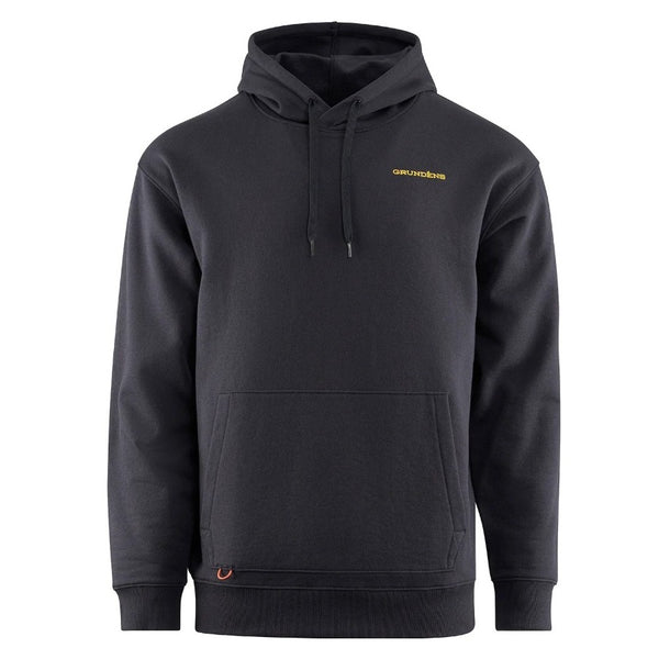 Black Grundéns Men's Ursa Major Hoody showing front kangaroo pocket, on a white background.