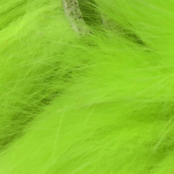 closeup of dyed chartreuse arctic fox fur used for fly tying