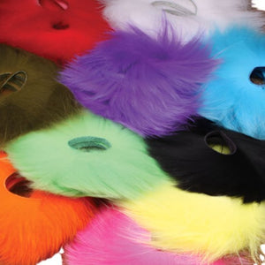 group of dyed and natural arctic fox zonker strips for fly tying