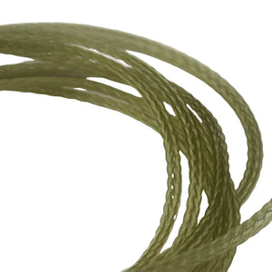 a coil of olive color fly tying damsel fly body material on white background