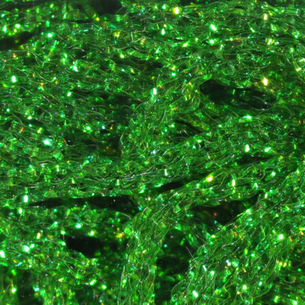 Close up of peacock Hareline Dyed Pearl Diamond Braid. 