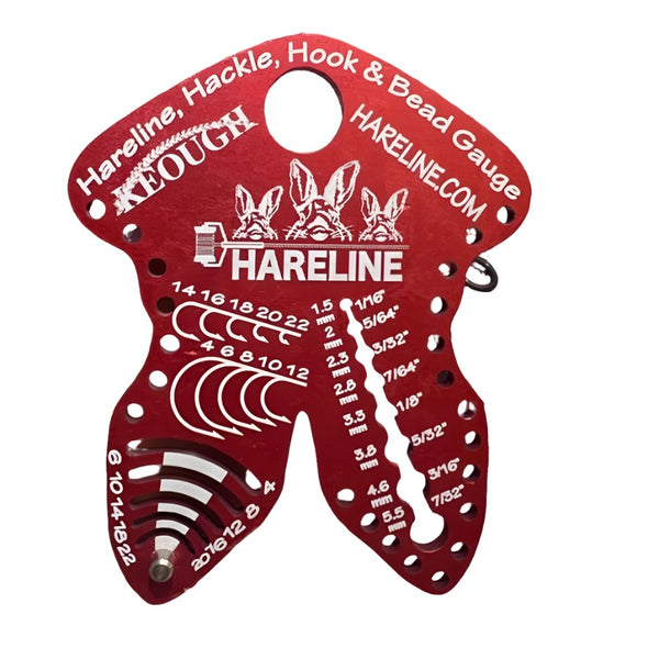 hareline hook hackle bead gauge red color on white background