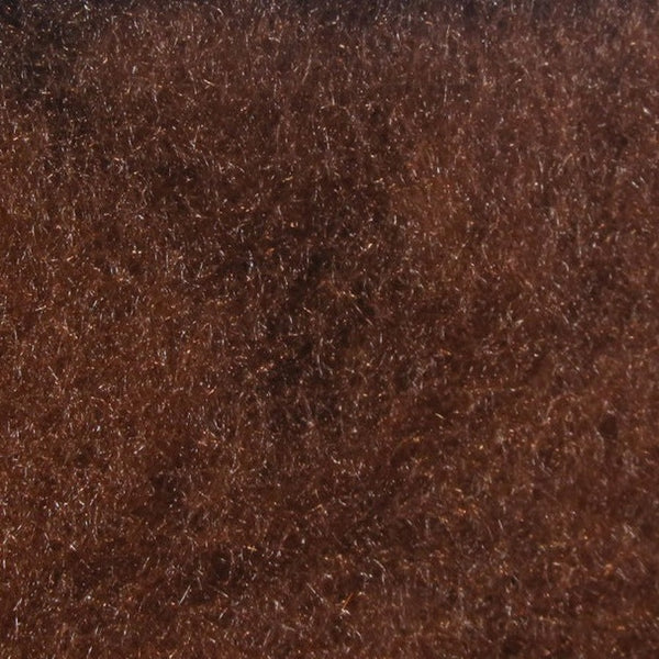 Close-up view of mahogany brown Hareline Super Fine Dry Fly Dubbing, showcasing its fine, fluffy texture.
