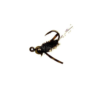 Jig style Dee's Boatman Nymph fly on a white background.