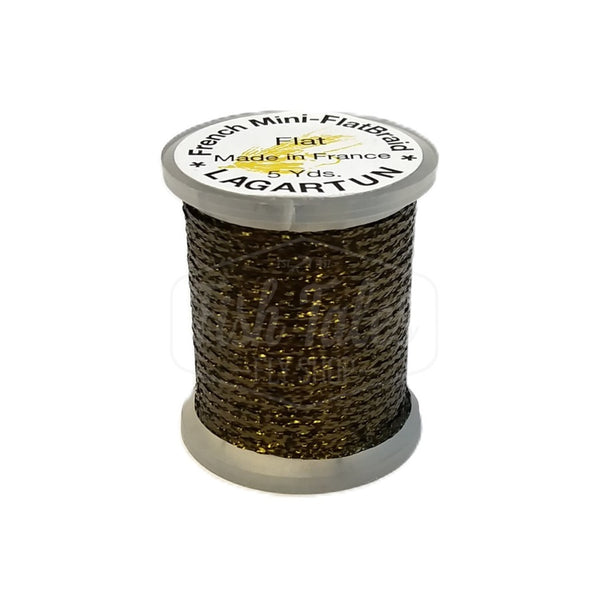 a single spool of olive lagartun mini flatbraid fly tying material on a white background 