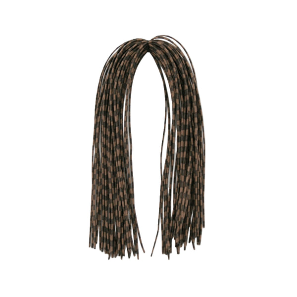 Brown and black center-tied hank of MFC Speckled Centipede Legs for fly tying on a white background.