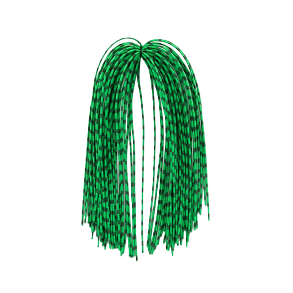 Chartreuse and black center-tied hank of MFC Speckled Centipede Legs for fly tying on a white background.