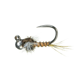 MFC Flies' Galloup's Jigged BWO barbless jig nymph on a white background.