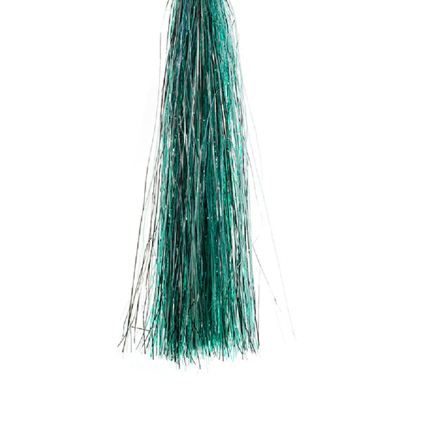 A skein of blue baitfish Senyo's Shadow Fiber Blend for fly tying on a white background.