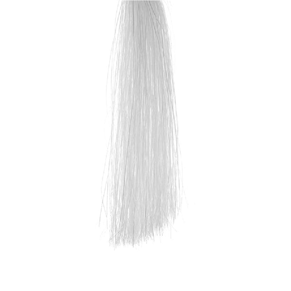A skein of white Senyo's Shadow Fiber for fly tying on a white background.