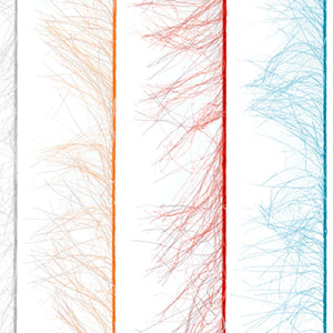 Four skeins of Senyo's Super Satin Polar Chenille for fly tying arranged vertically on a white background.