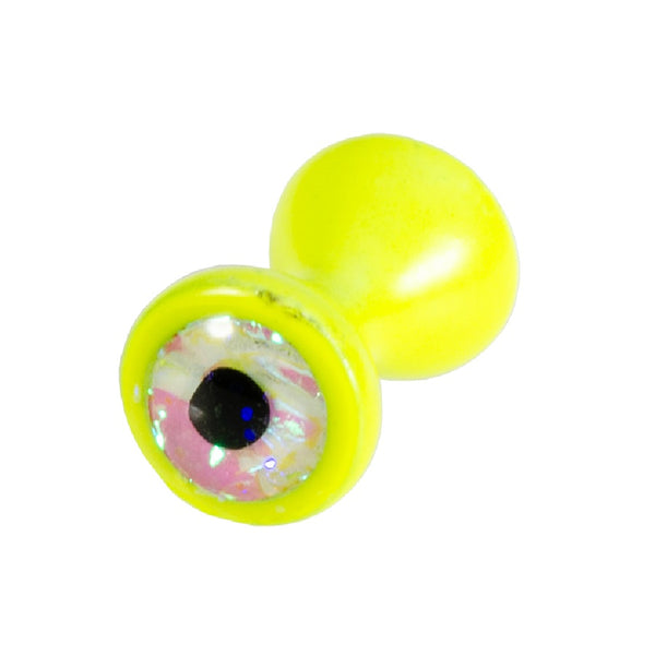 Yellow with opal white MFC Tungsten Sparkle Dumbbell Eyes for fly tying, on a white background.