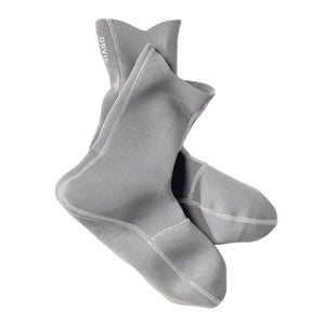 A pair of 0.5mm neoprene Orvis Wet Wading Socks in granite grey on a white background.