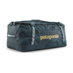 Sastrugi summit blue 70-Liter Patagonia Black Hole Duffel Bag showing side logo and pocket, on a white background.