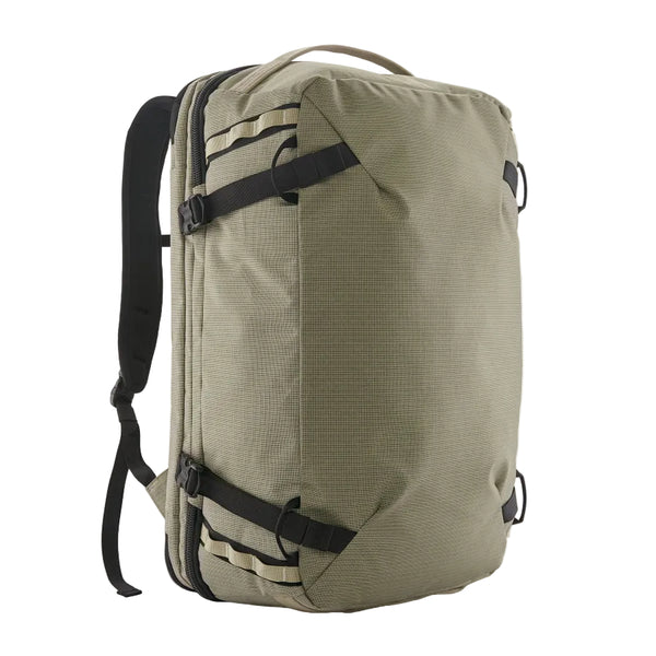 A weathered stone color Patagonia Black Hole MLC Backpack 45L on a white background.