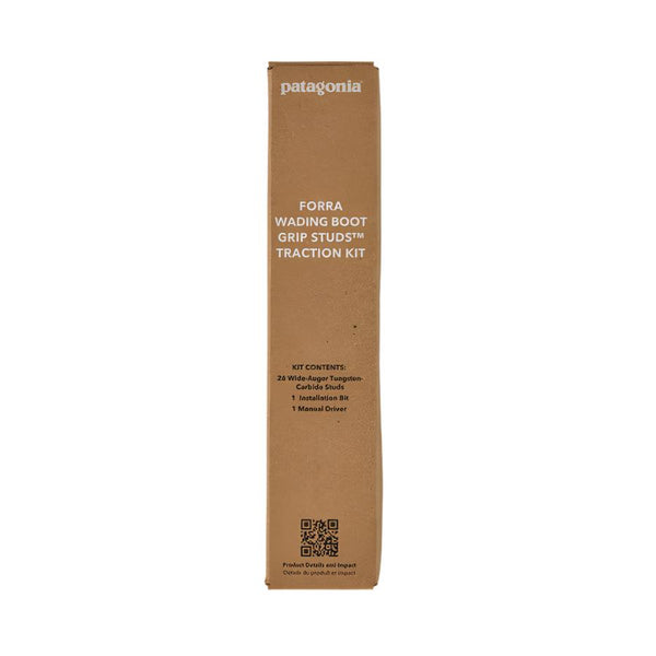 Patagonia Grip Studs Traction Kit packaging in brown with product details listed on the front, on a white background.