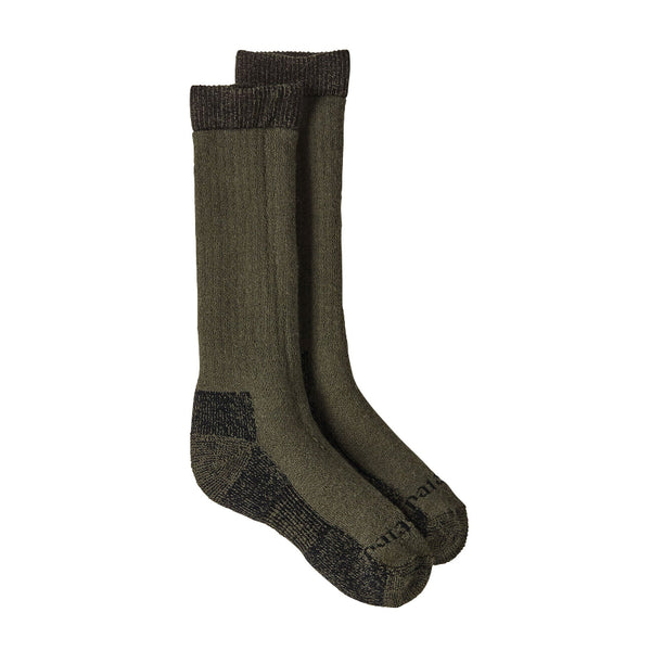 Pair of basin green Patagonia Heavyweight Merino Wool-Blend Knee Socks on a white background.