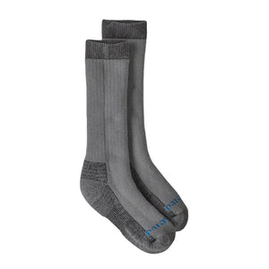 Pair of grey Patagonia Heavyweight Merino Wool-Blend Knee Socks on a white background.
