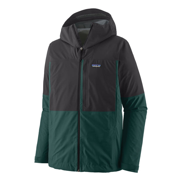  Patagonia Men's Boulder Fork Rain Jacket in Cascade Green with grey/black accents on a white background.
