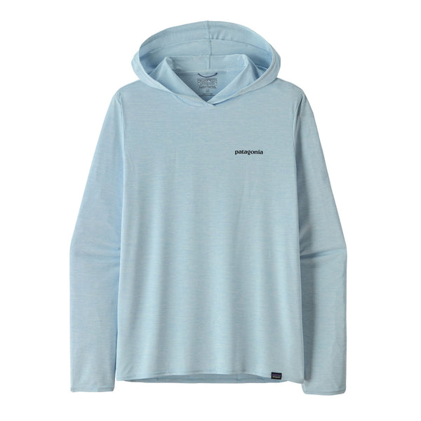 Fleck blue Patagonia Men's Cap Cool Daily Hoody with small logo on front left chest, on a white background.