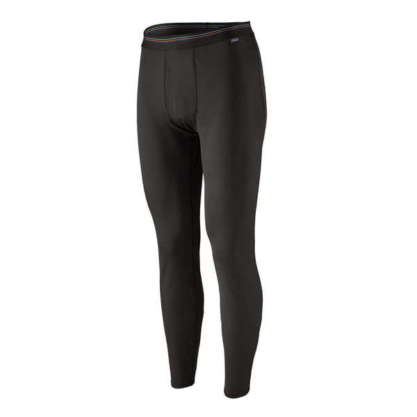 Black Patagonia Men's Capilene Midweight Bottoms on a white background.