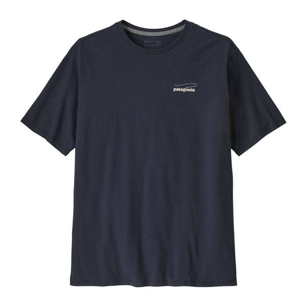 Front view of the Patagonia Men's Casting Logo Responsibili-Tee in Smolder Blue with small logo on front left chest against a white background.